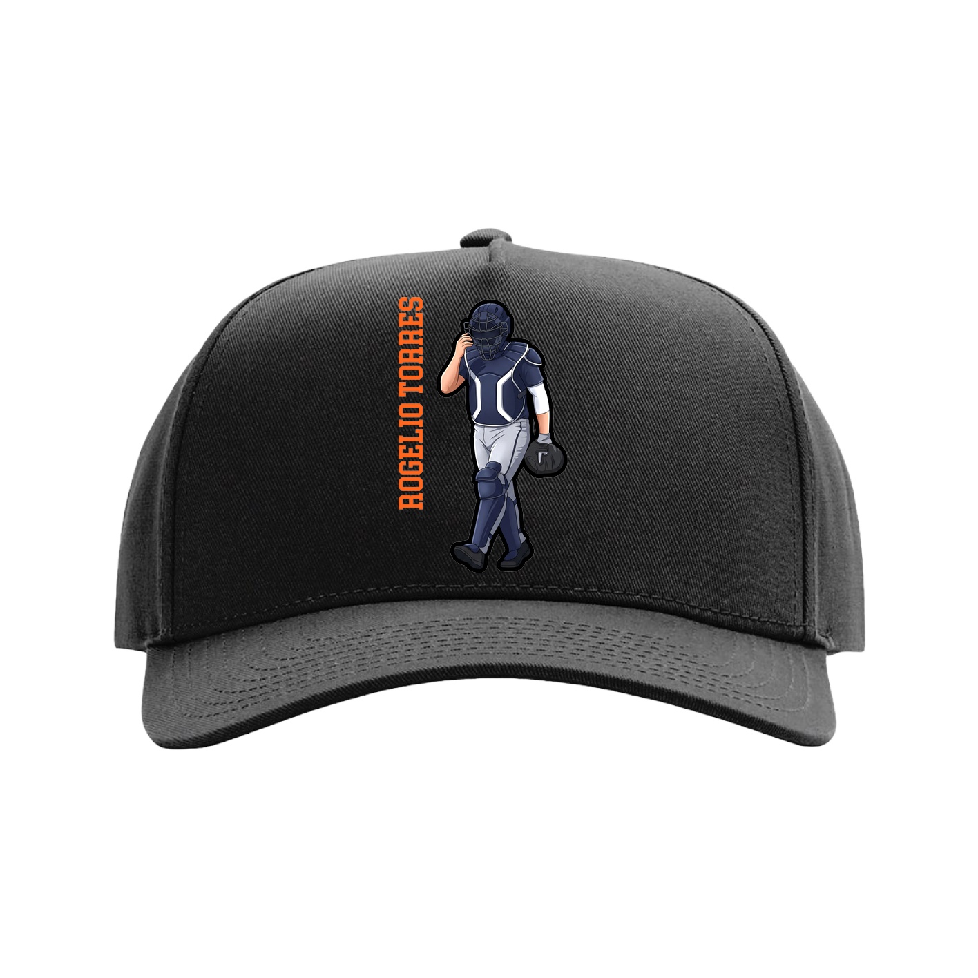 Full Fabric Five-Panel Champ Cap — Name Vertical in Black