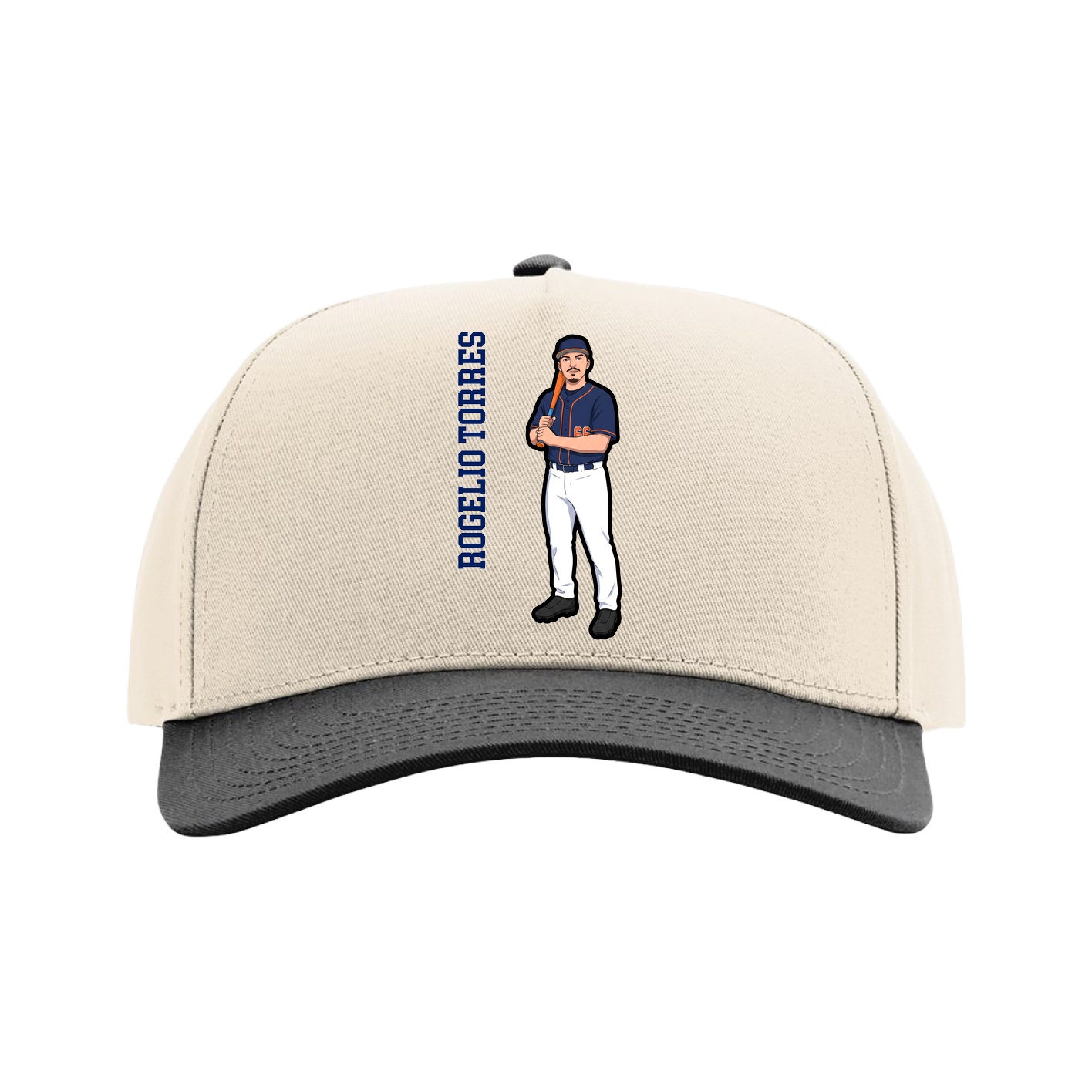 Full Fabric Five-Panel Champ Cap — Name Vertical in Cream/Black