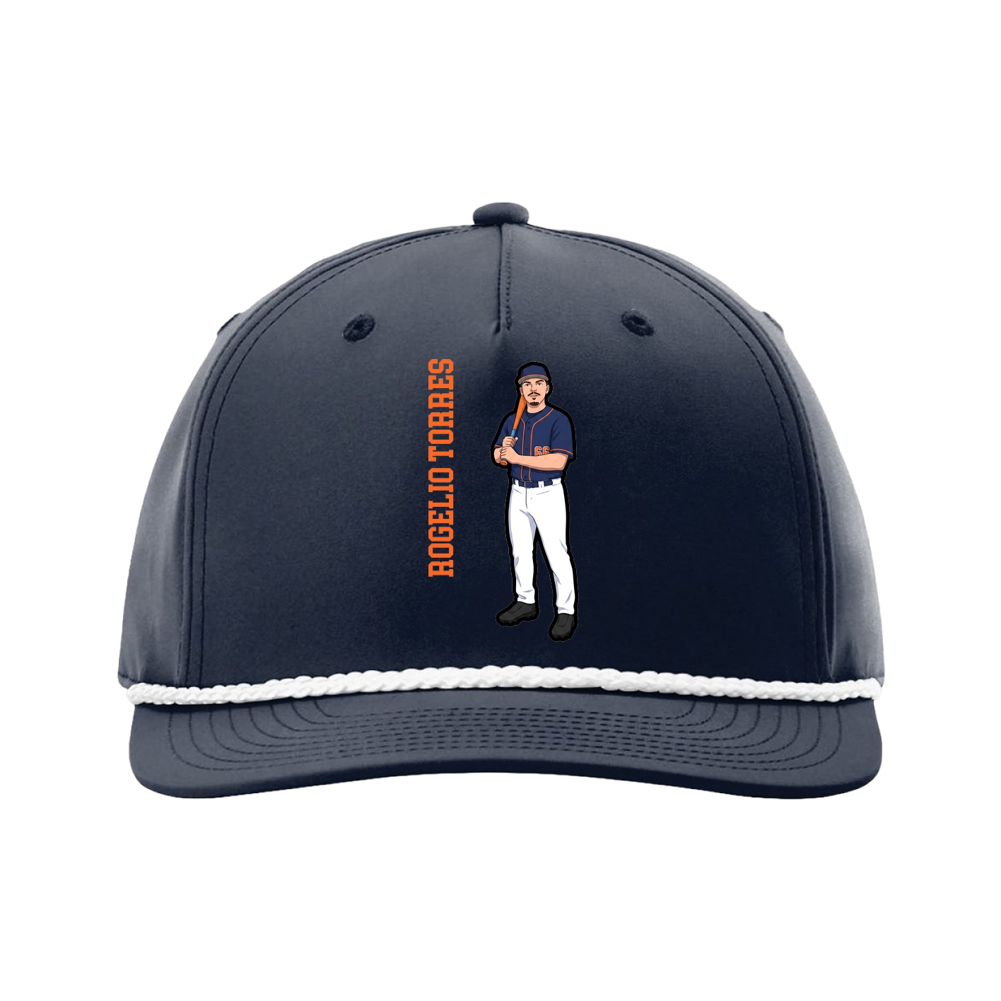 Five-Panel Classic Rope Cap — Name Vertical in Navy