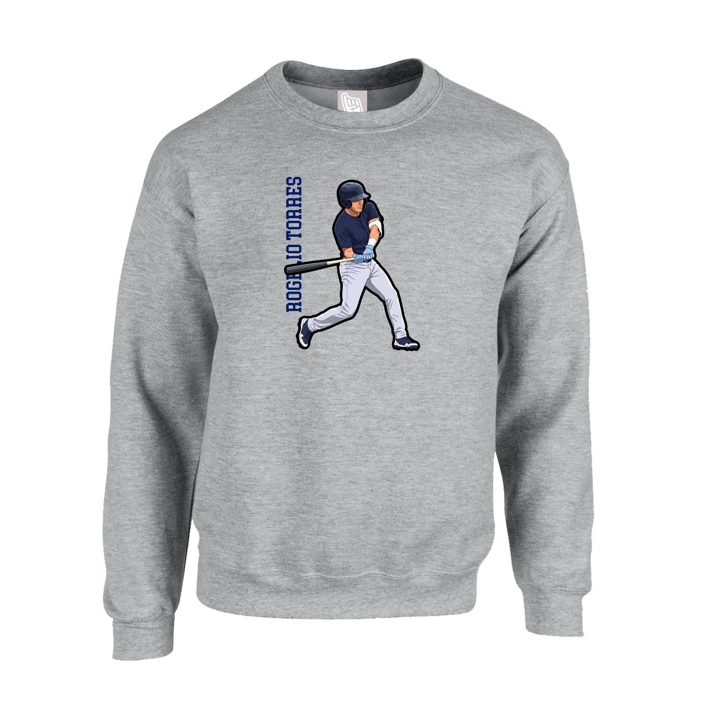 Fleece Crew — Name Vertical in Grey