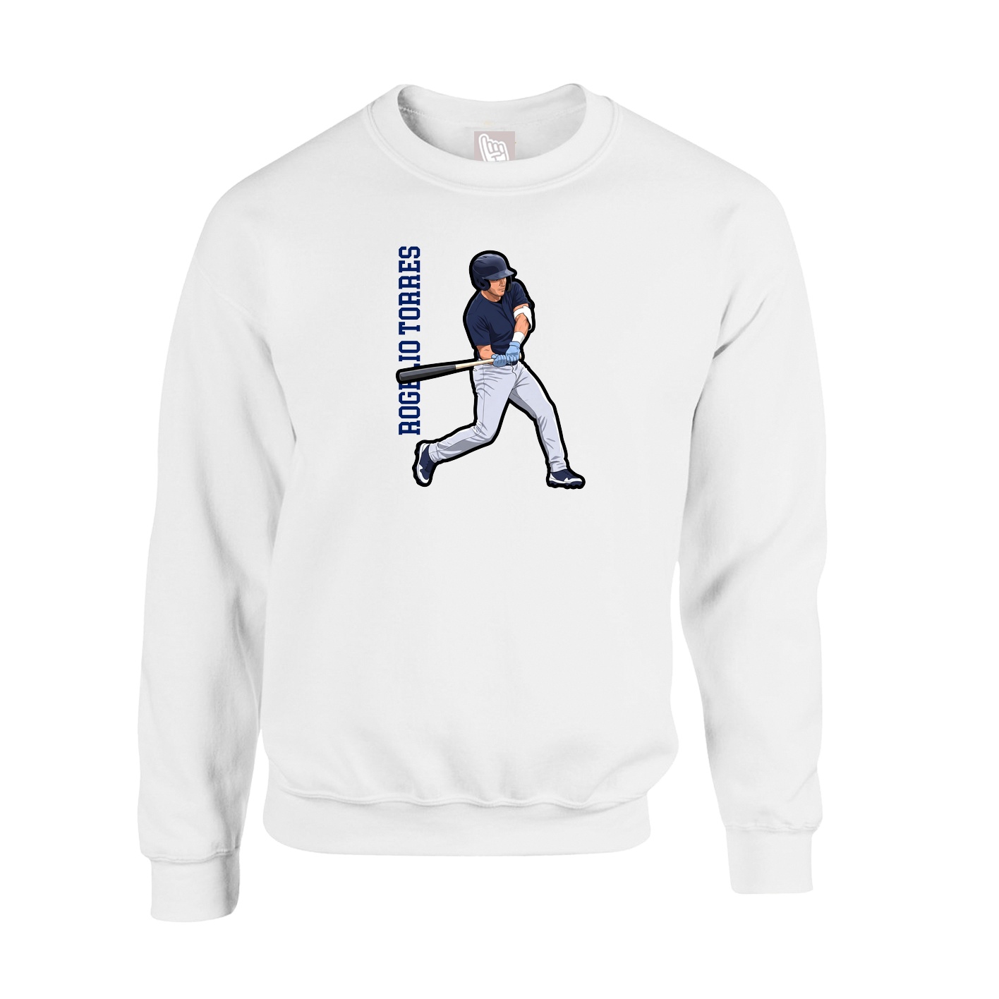 Fleece Crew — Name Vertical in White
