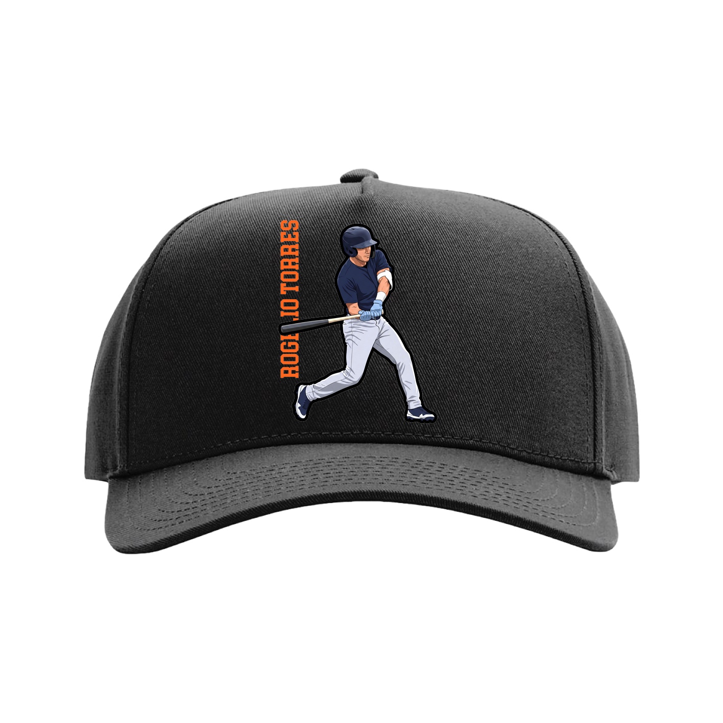 Full Fabric Five-Panel Champ Cap — Name Vertical in Black