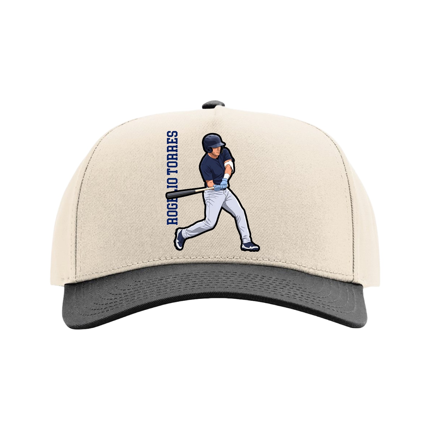 Full Fabric Five-Panel Champ Cap — Name Vertical in Cream/Black