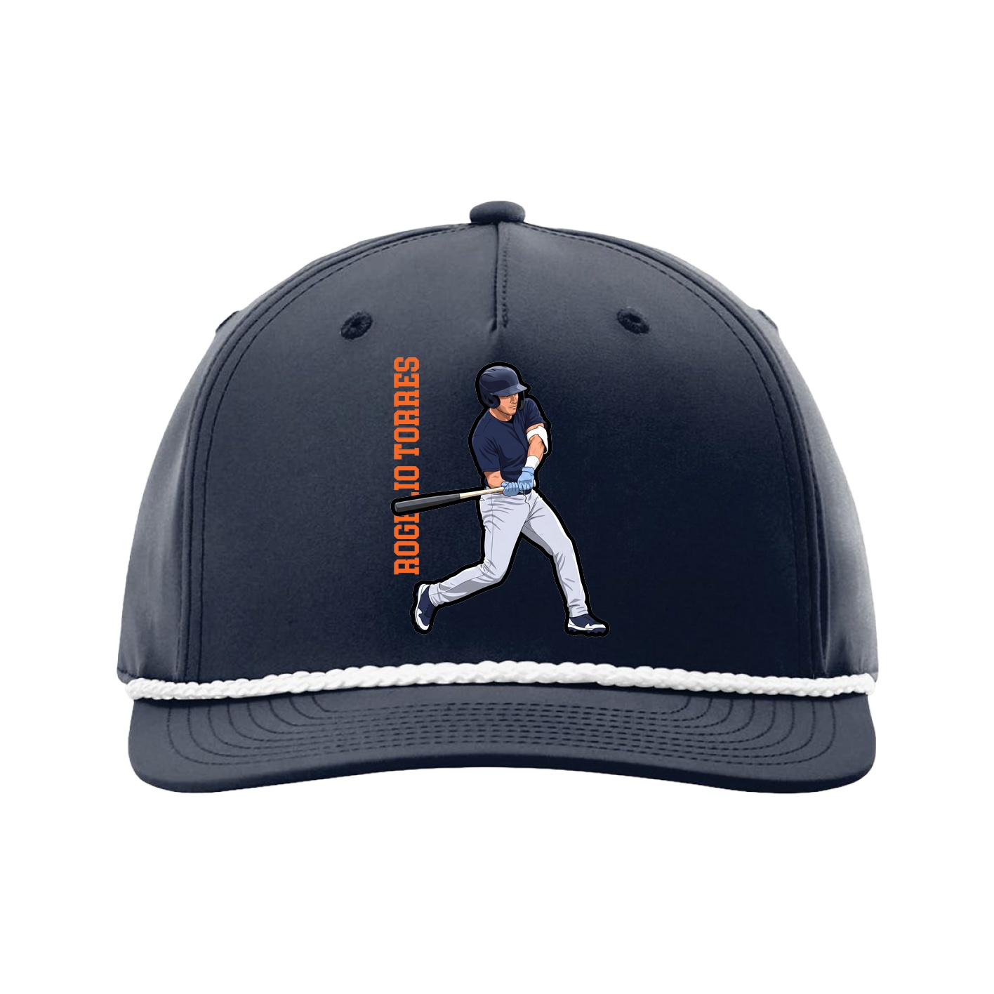 Five-Panel Classic Rope Cap — Name Vertical in Navy