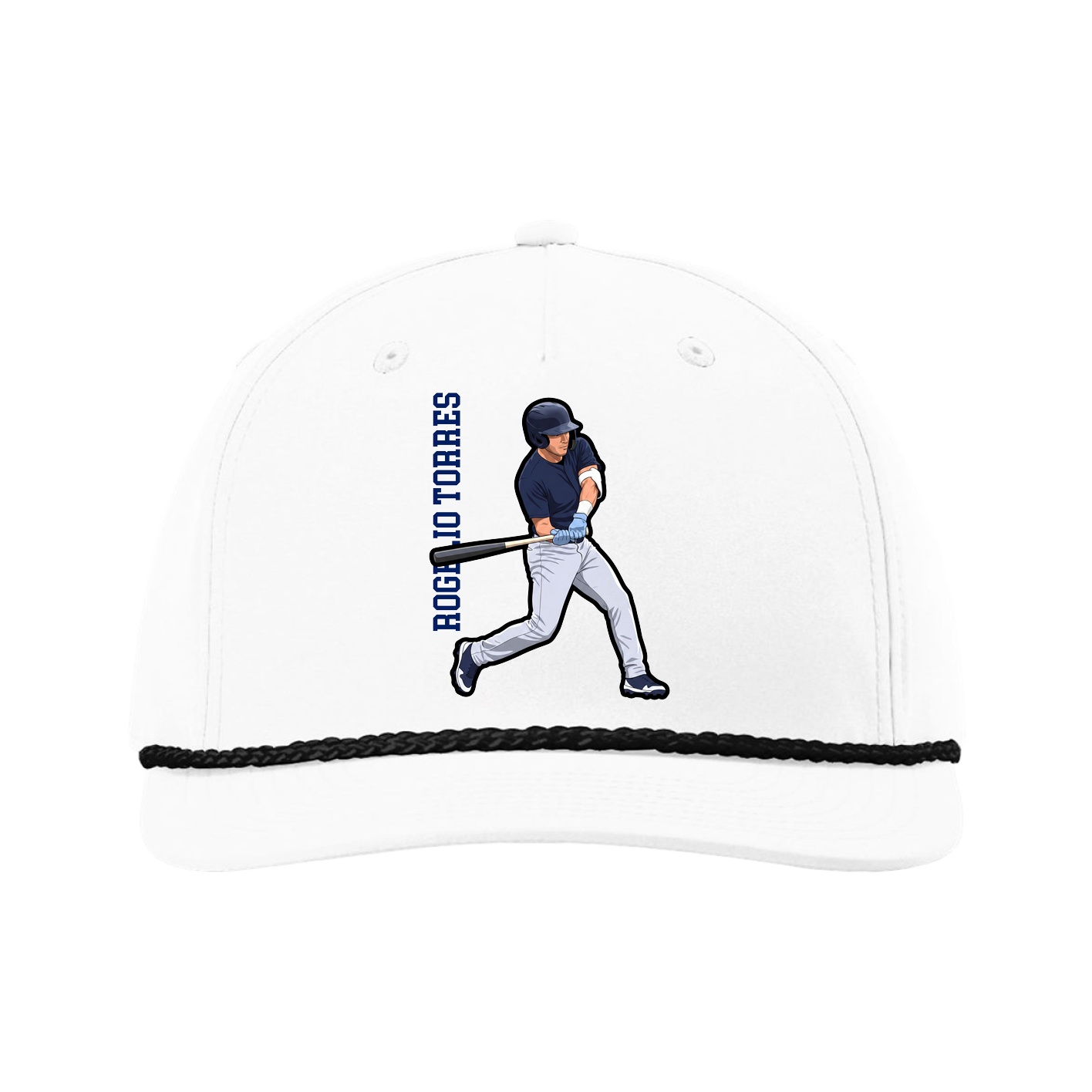 Five-Panel Classic Rope Cap — Name Vertical in White