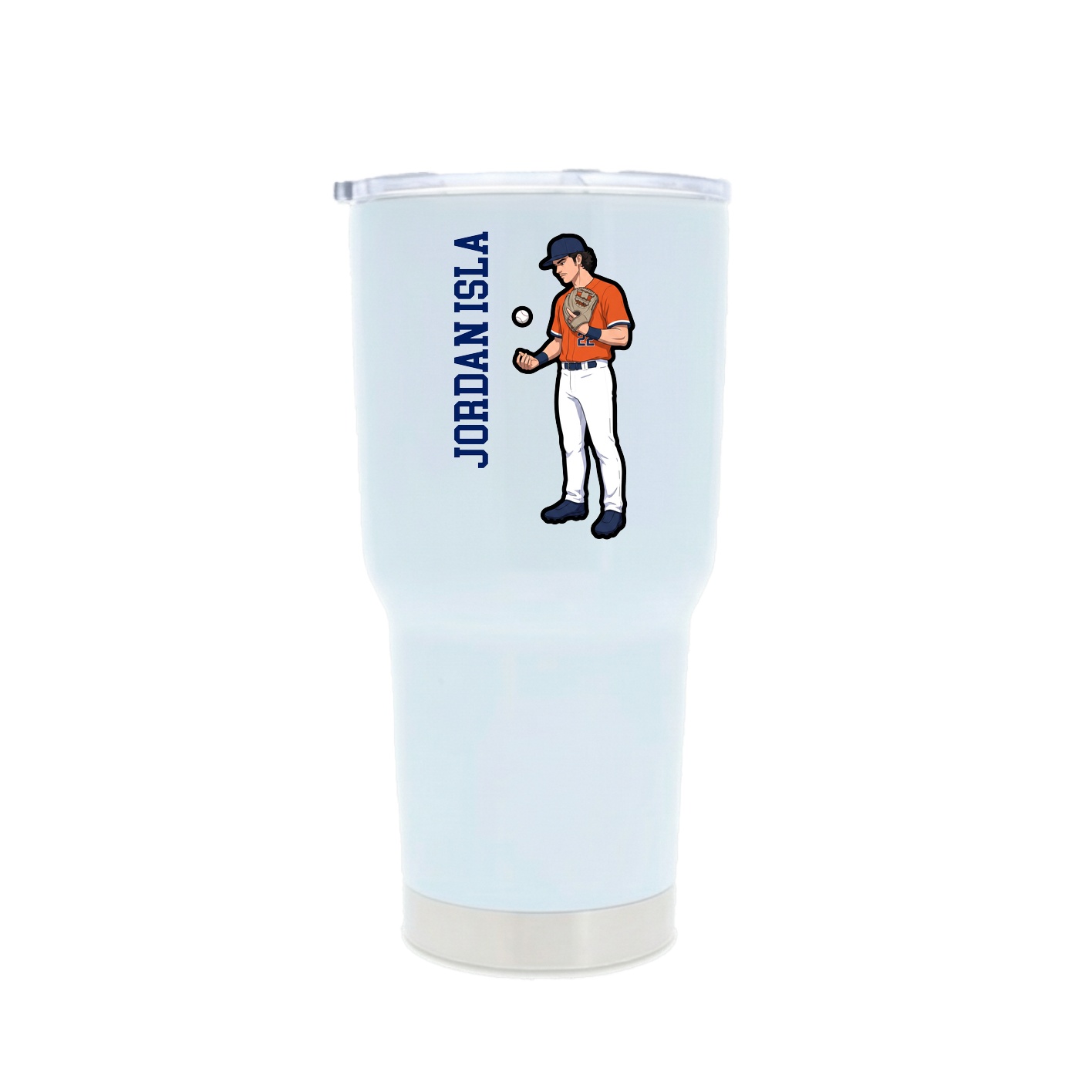 30oz Stainless Steel Tumbler — Name Vertical in White