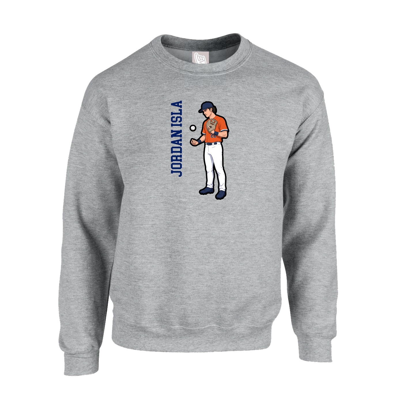 Fleece Crew — Name Vertical in Grey