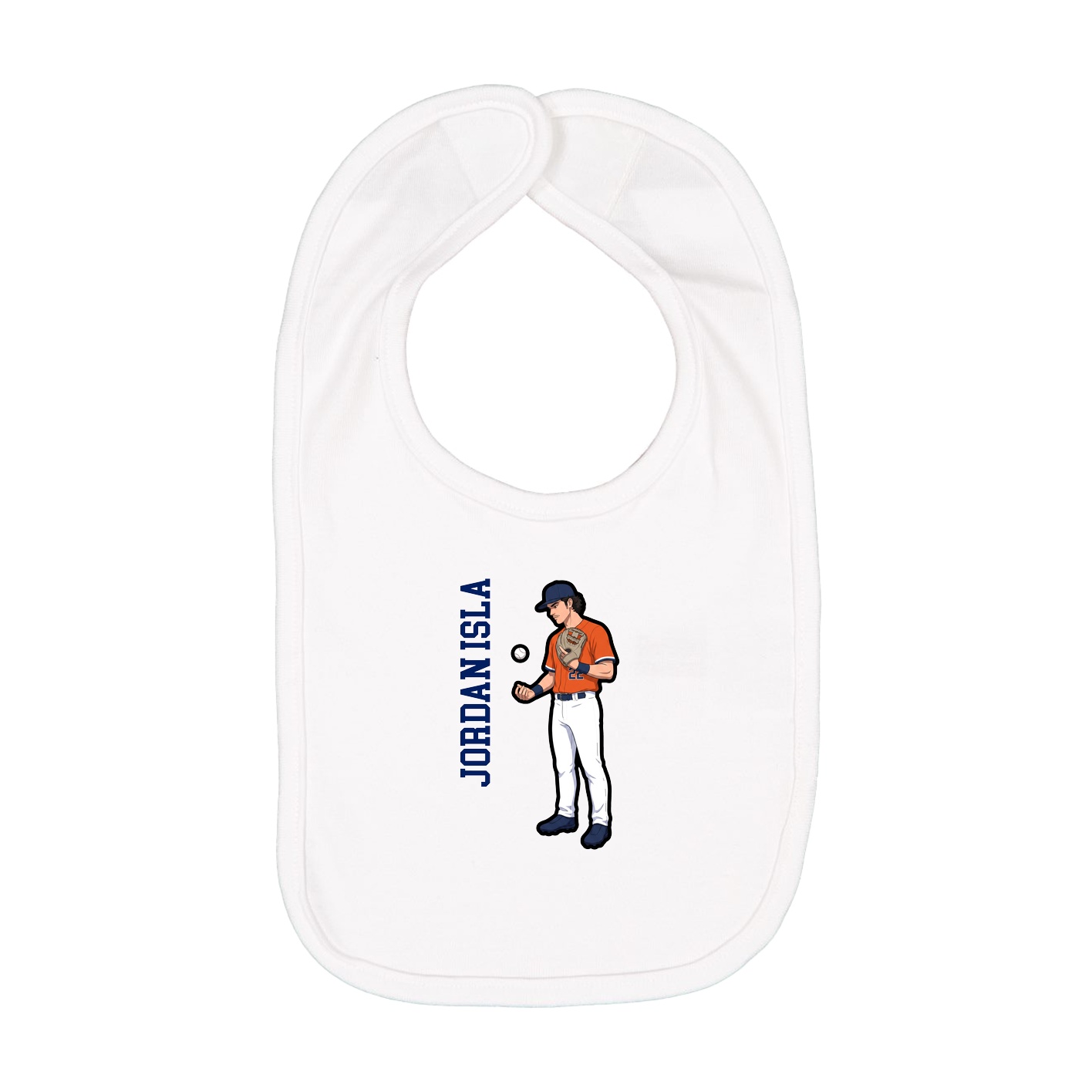 Infant Bib — Name Vertical in White