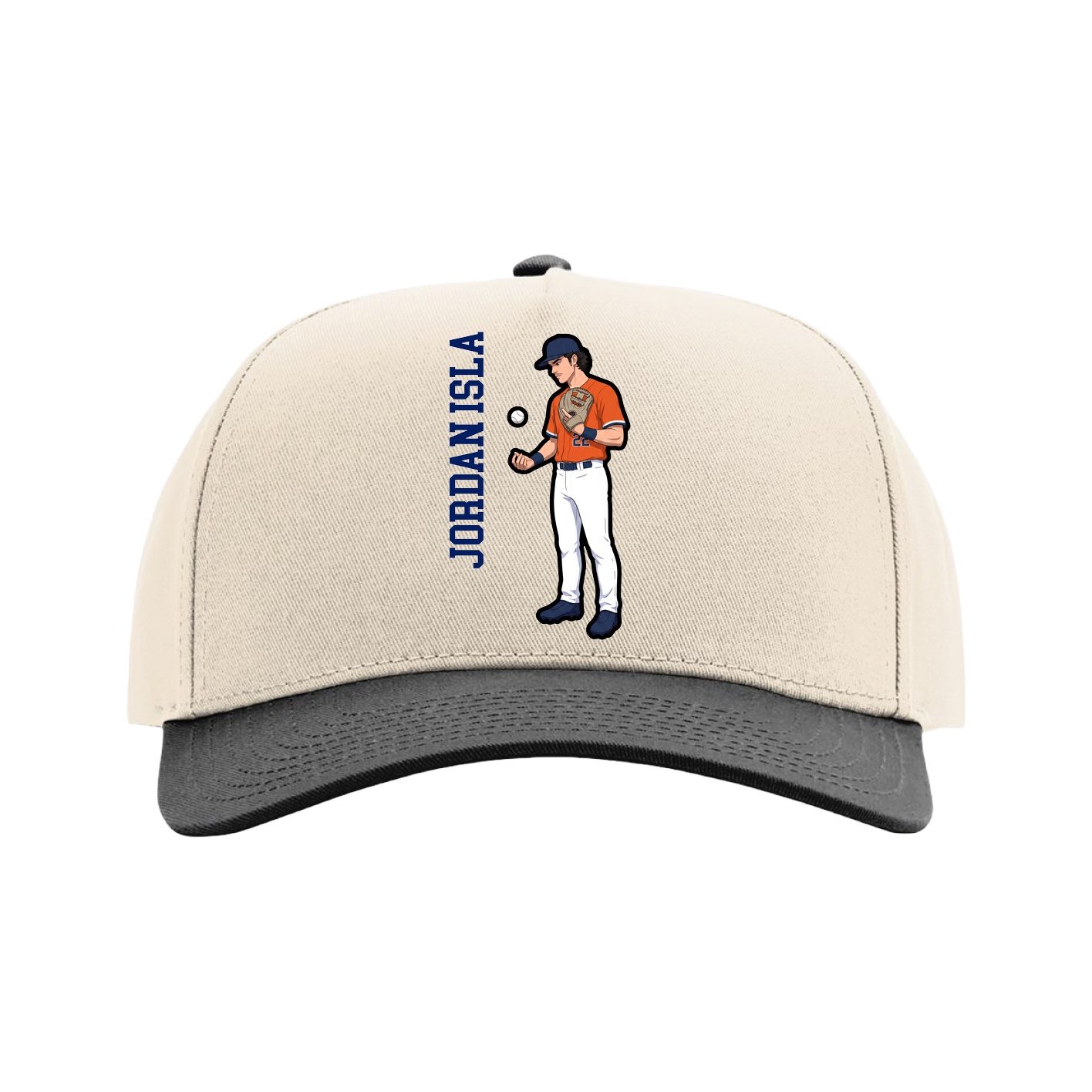 Full Fabric Five-Panel Champ Cap — Name Vertical in Cream/Black