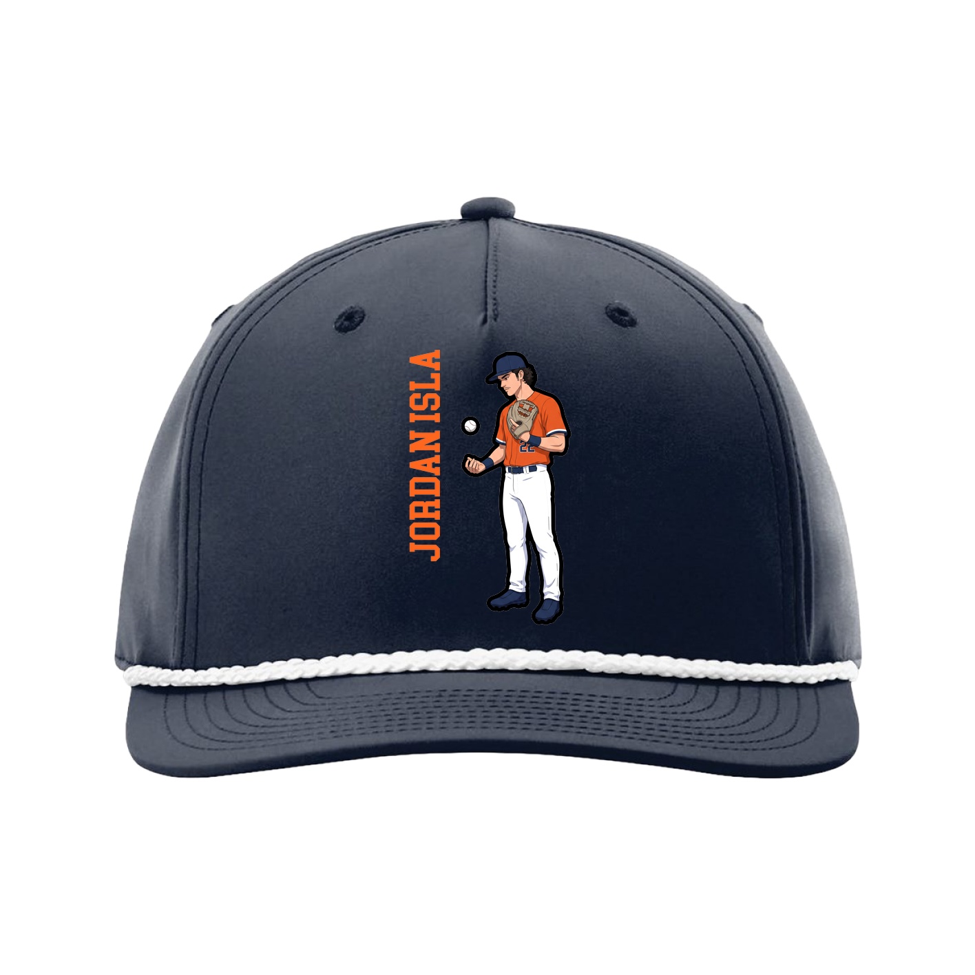 Five-Panel Classic Rope Cap — Name Vertical in Navy