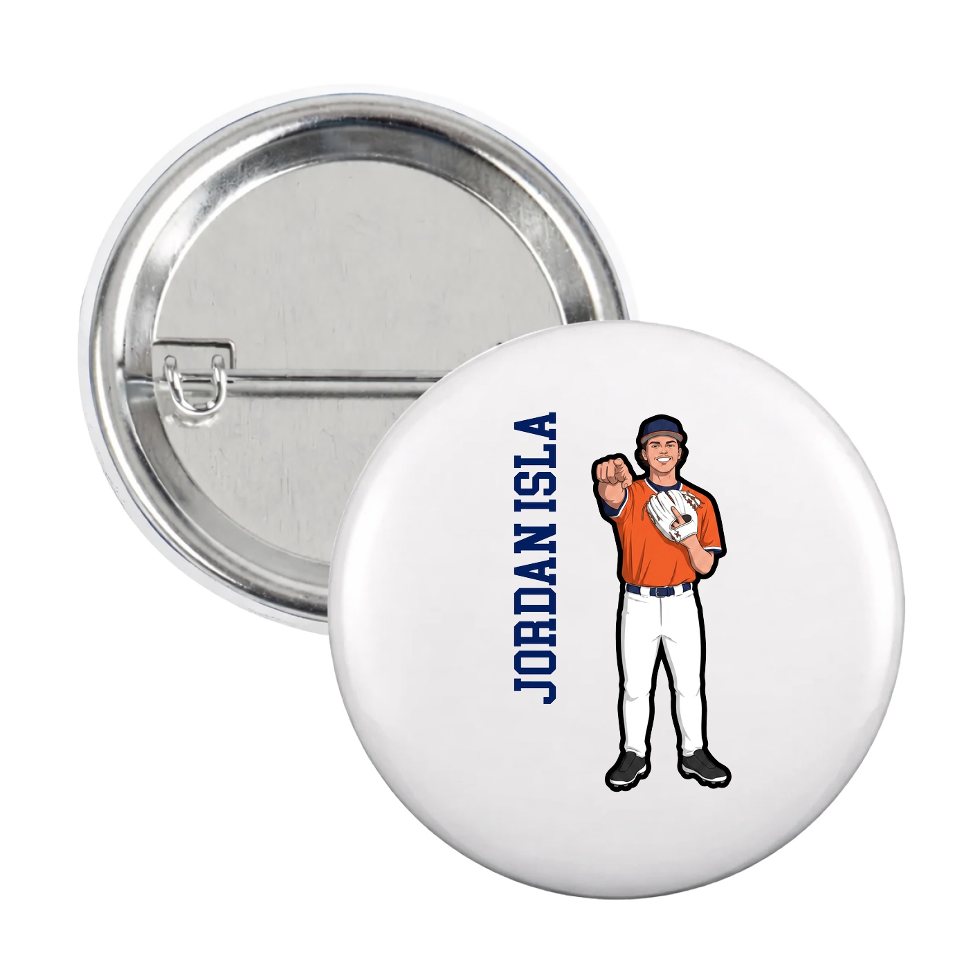 Game Day Button — Name Vertical in White