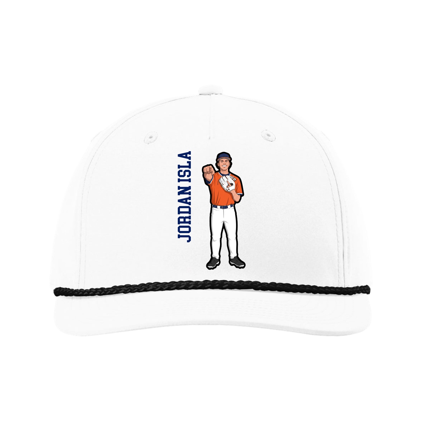 Five-Panel Classic Rope Cap — Name Vertical in White