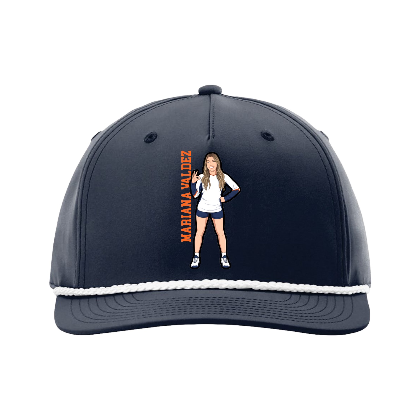 Five-Panel Classic Rope Cap — Name Vertical in Navy