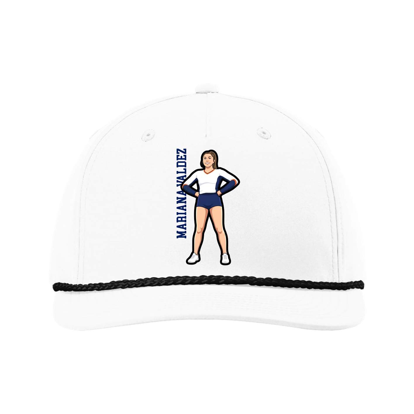 Five-Panel Classic Rope Cap — Name Vertical in White