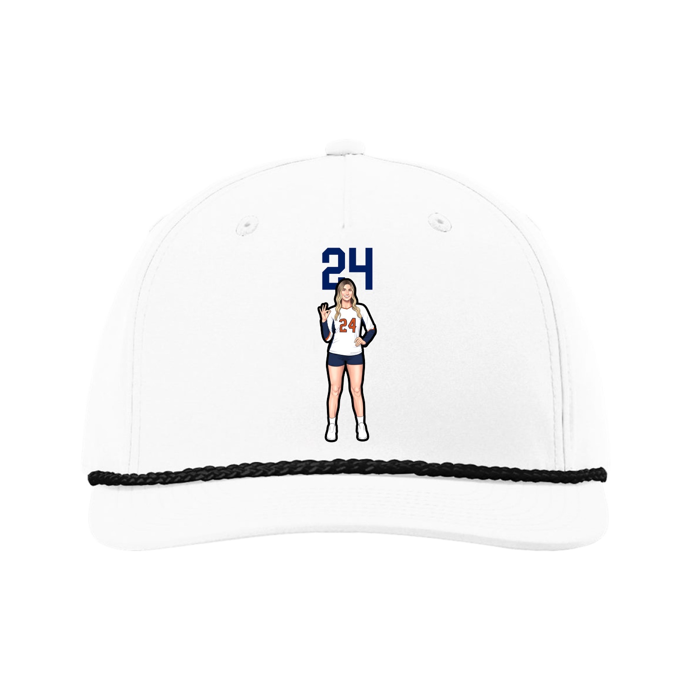 Five-Panel Classic Rope Cap — Number Top in White