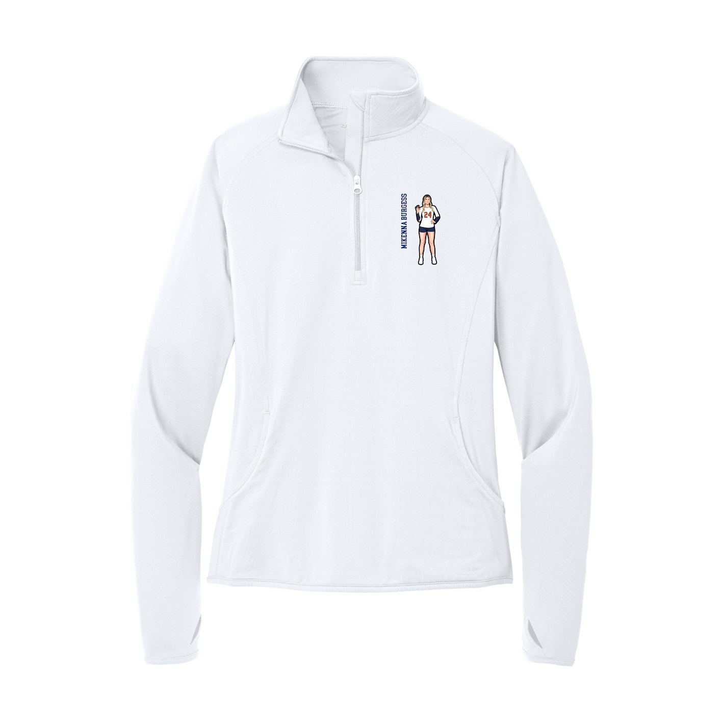 Women's Q-Zip Pullover — Name Vertical in White