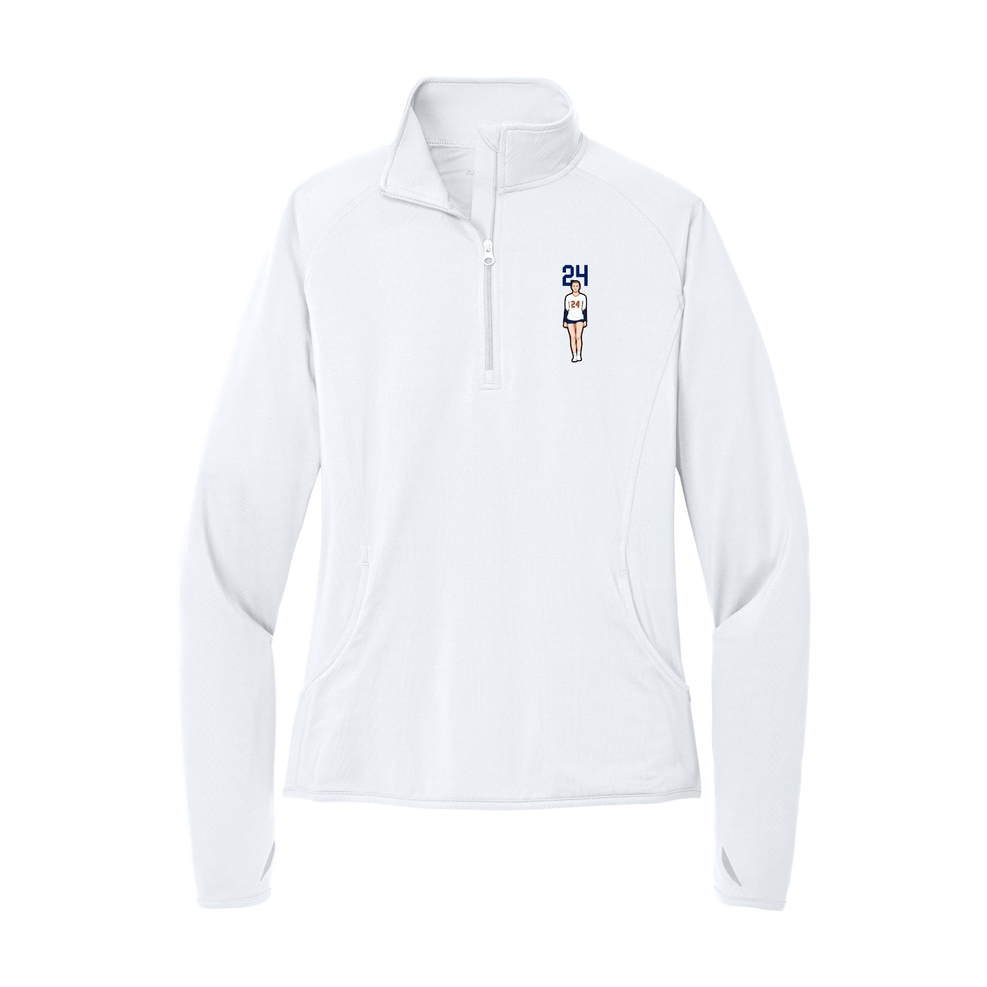 Women's Q-Zip Pullover — Number Top in White