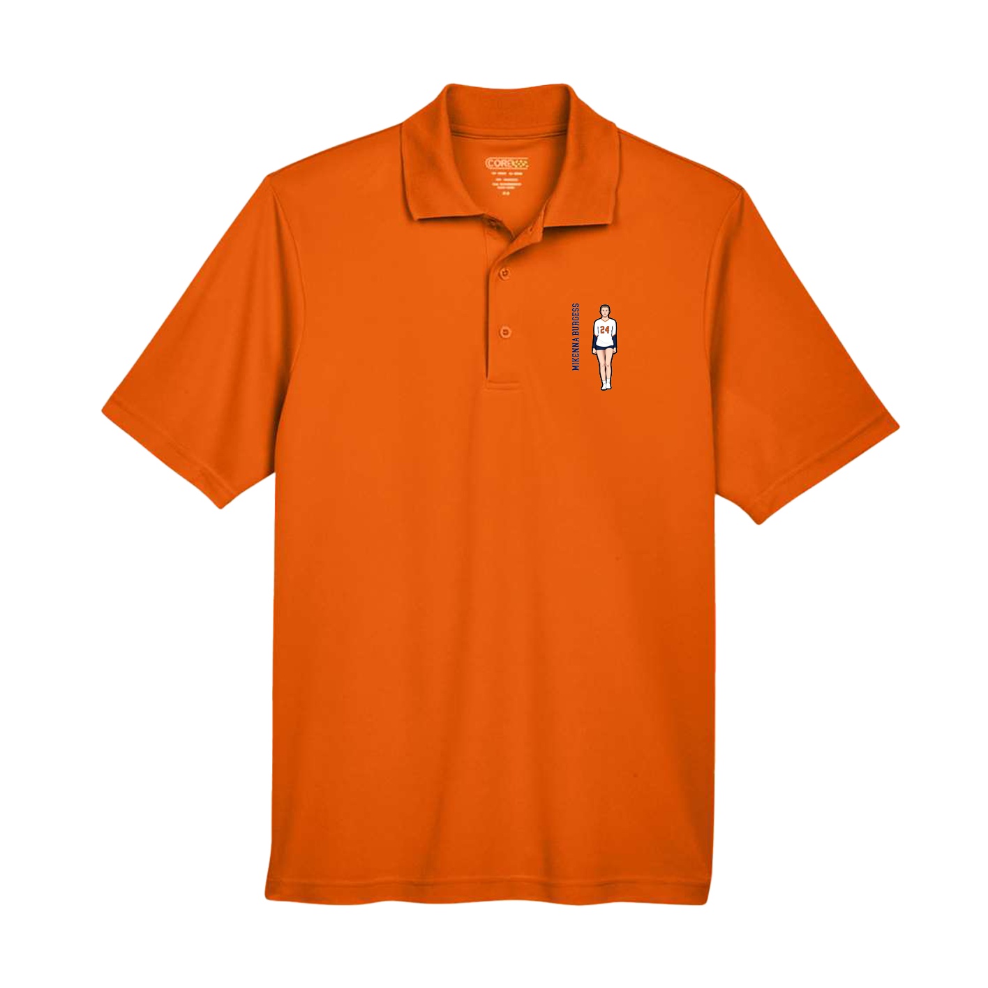 Performance Polo — Name Vertical in Orange