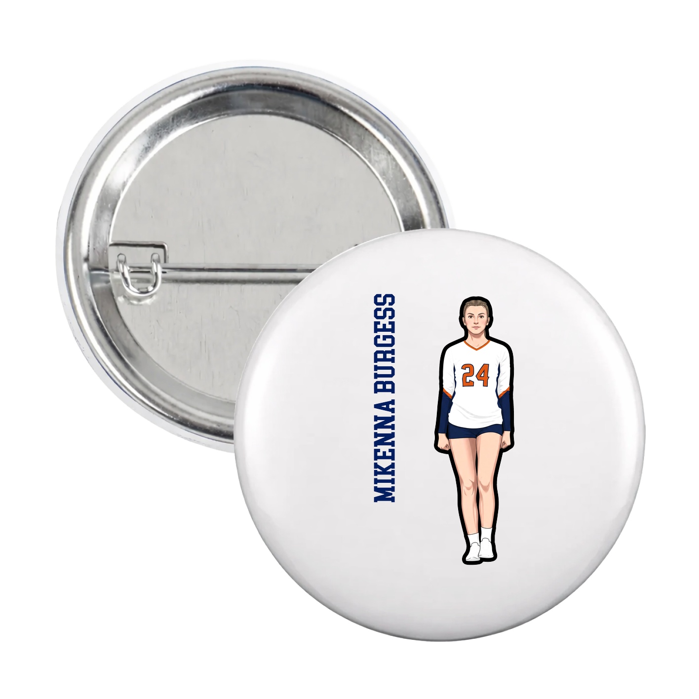 Game Day Button — Name Vertical in White