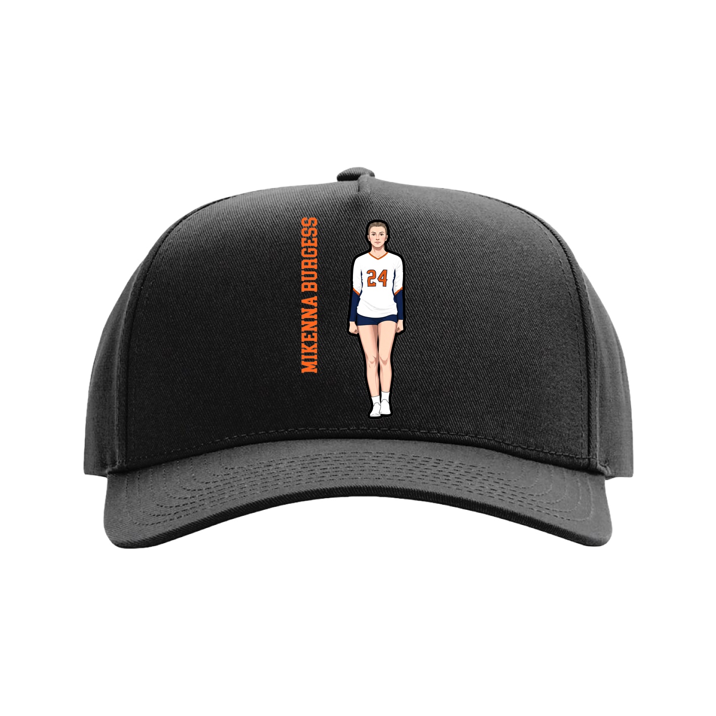 Full Fabric Five-Panel Champ Cap — Name Vertical in Black