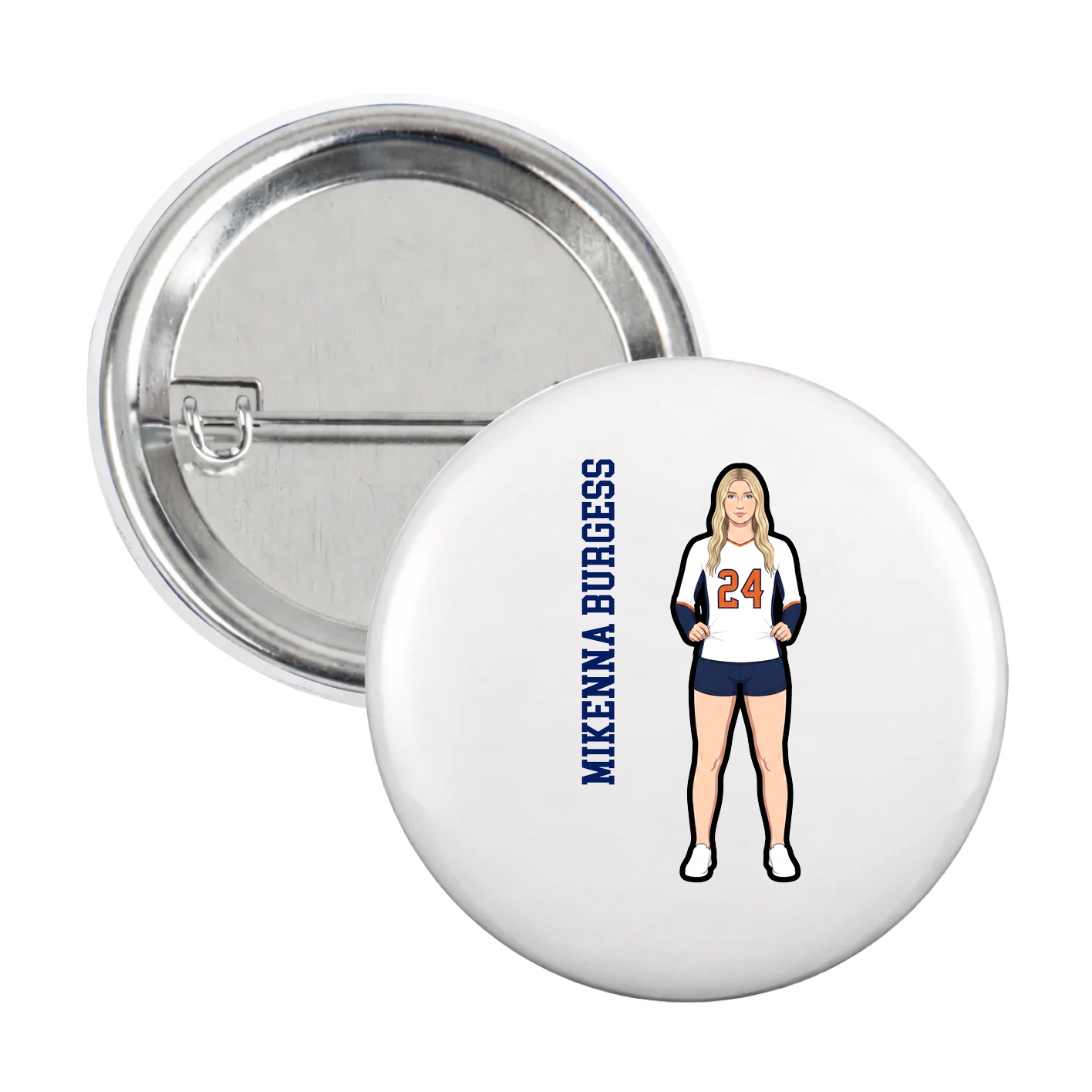 Game Day Button — Name Vertical in White