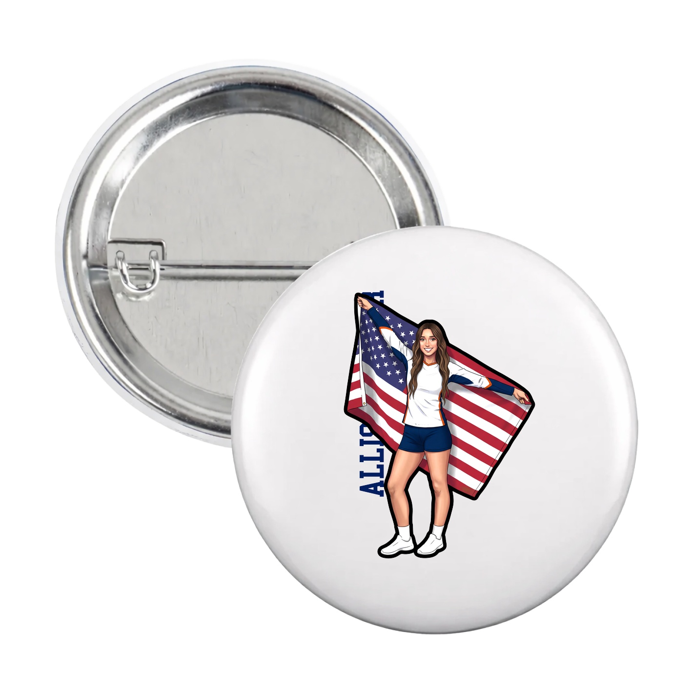 Game Day Button — Name Vertical in White