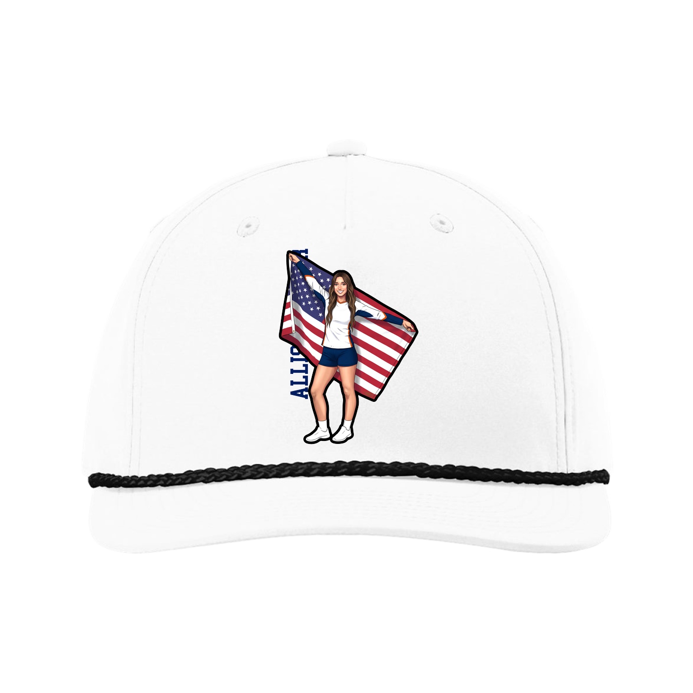 Five-Panel Classic Rope Cap — Name Vertical in White
