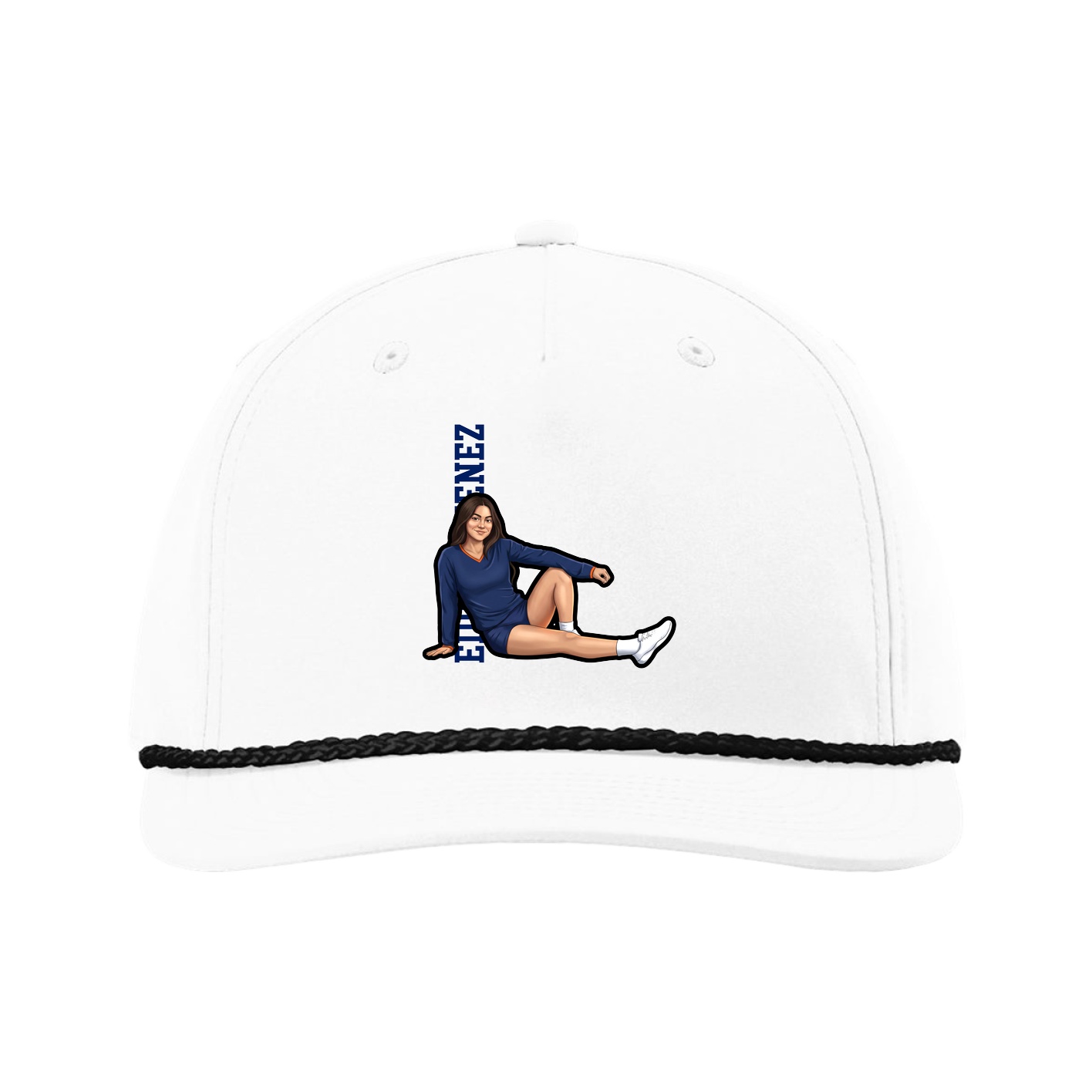 Five-Panel Classic Rope Cap — Name Vertical in White