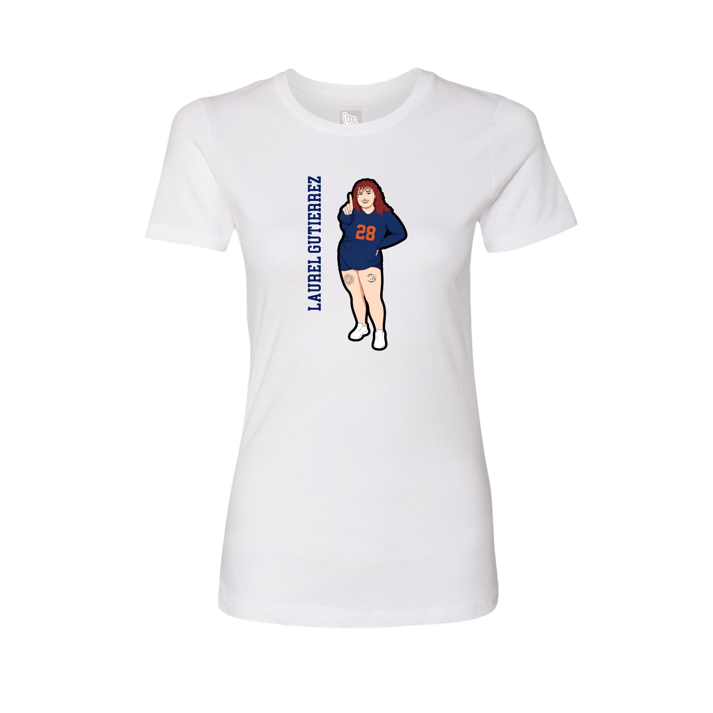 Fitted Women's Tee — Name Vertical in White