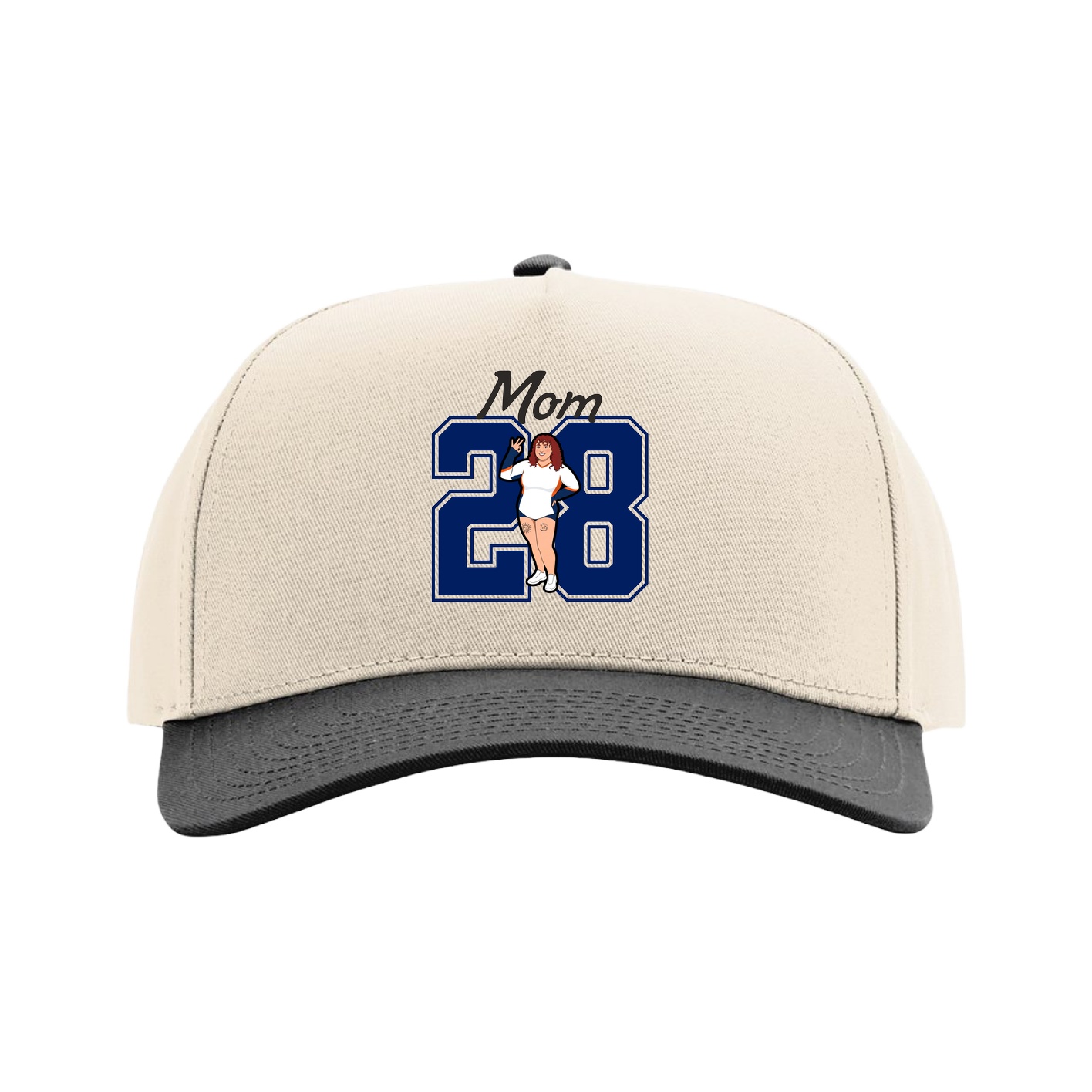 Full Fabric Five-Panel Champ Cap — Mothers Day Shirsey in Cream/Black
