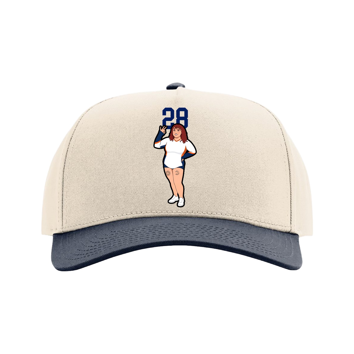 Full Fabric Five-Panel Champ Cap — Number Top in Cream/Navy