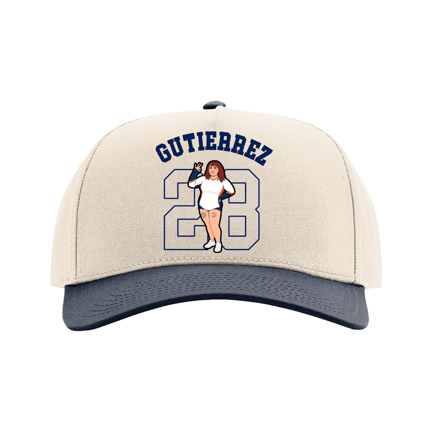 Full Fabric Five-Panel Champ Cap — Shirsey Arch in Cream/Navy