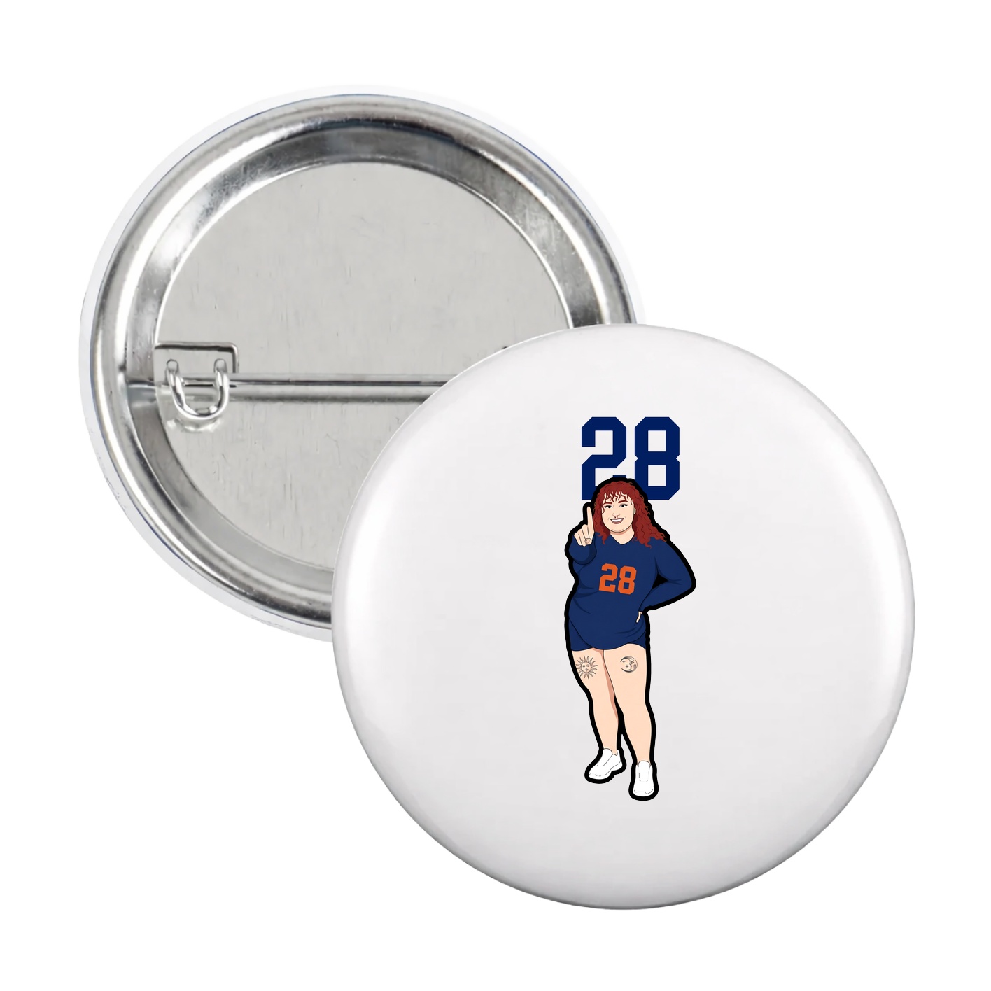 Game Day Button — Number Top in White