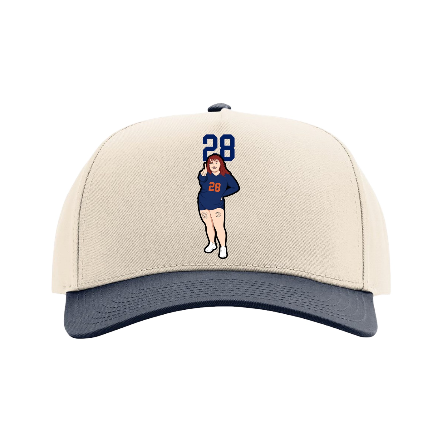 Full Fabric Five-Panel Champ Cap — Number Top in Cream/Navy