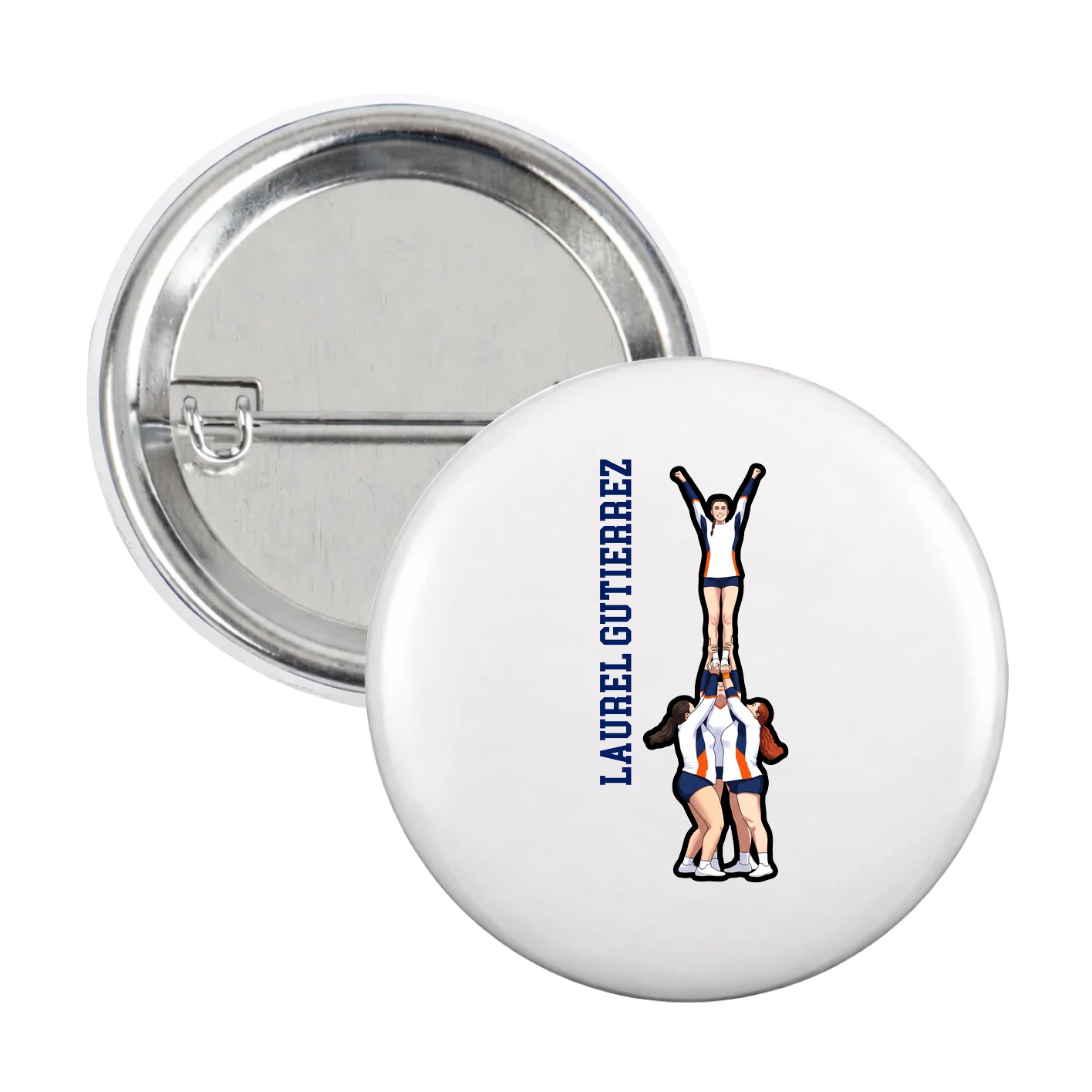 Game Day Button — Name Vertical in White