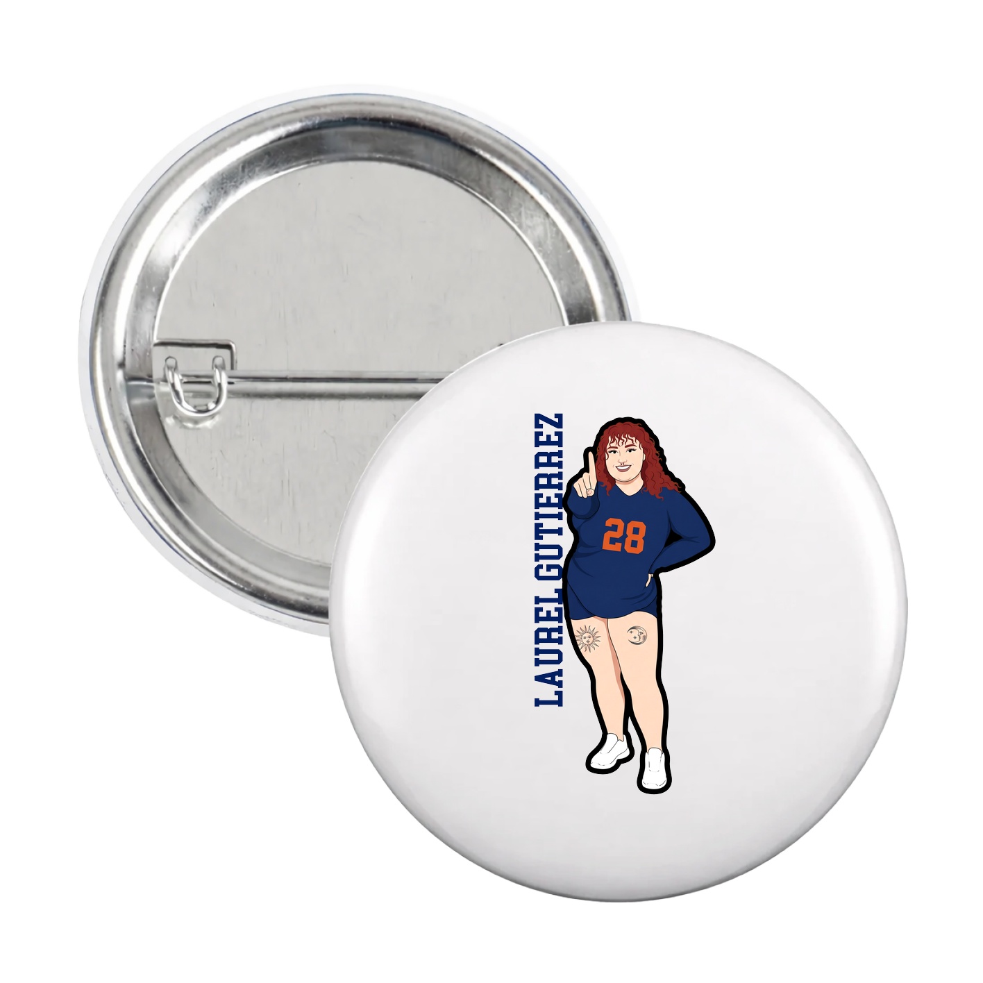 Game Day Button — Name Vertical in White