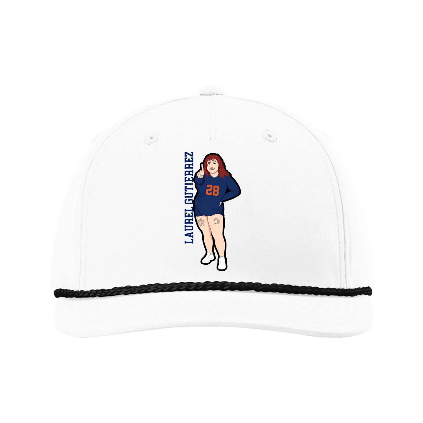 Five-Panel Classic Rope Cap — Name Vertical in White