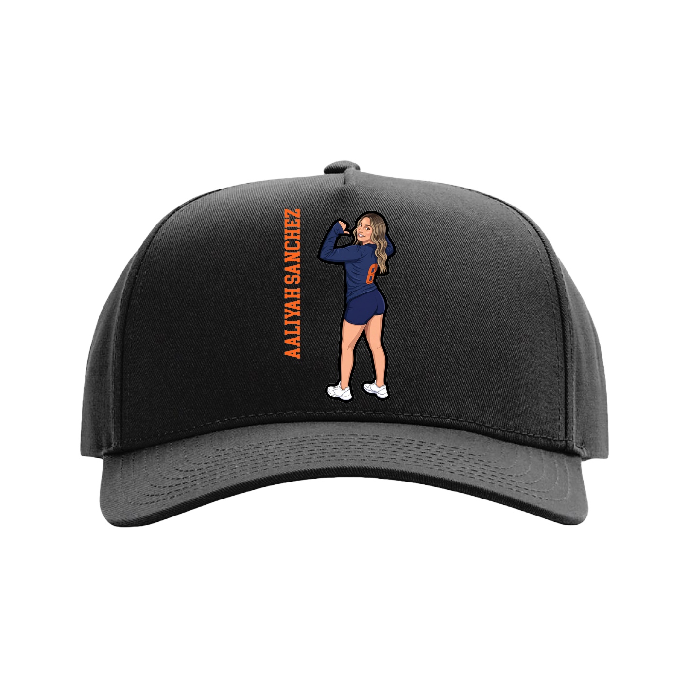 Full Fabric Five-Panel Champ Cap — Name Vertical in Black