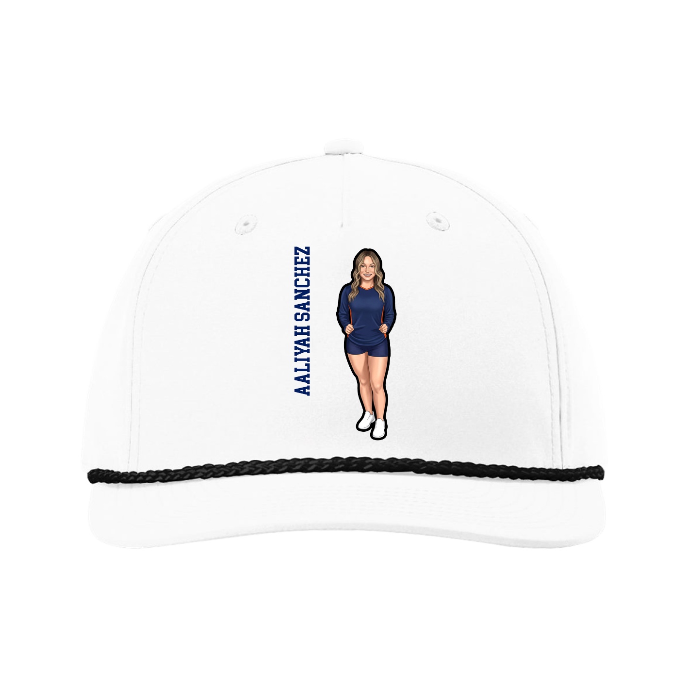 Five-Panel Classic Rope Cap — Name Vertical in White