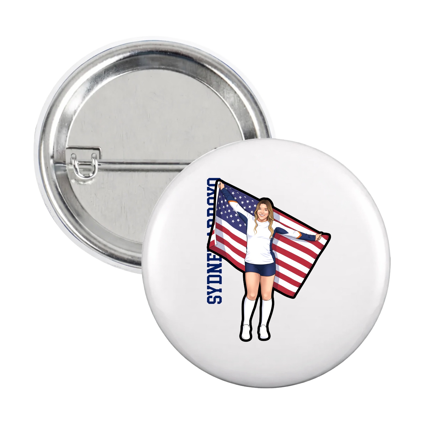 Game Day Button — Name Vertical in White