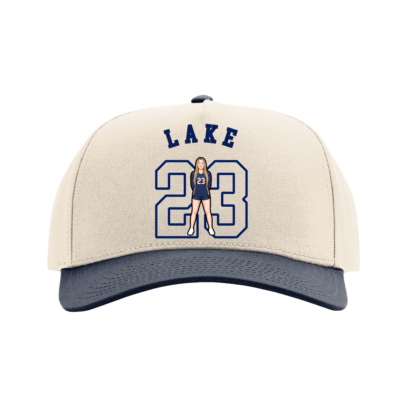 Full Fabric Five-Panel Champ Cap — Shirsey Arch in Cream/Navy
