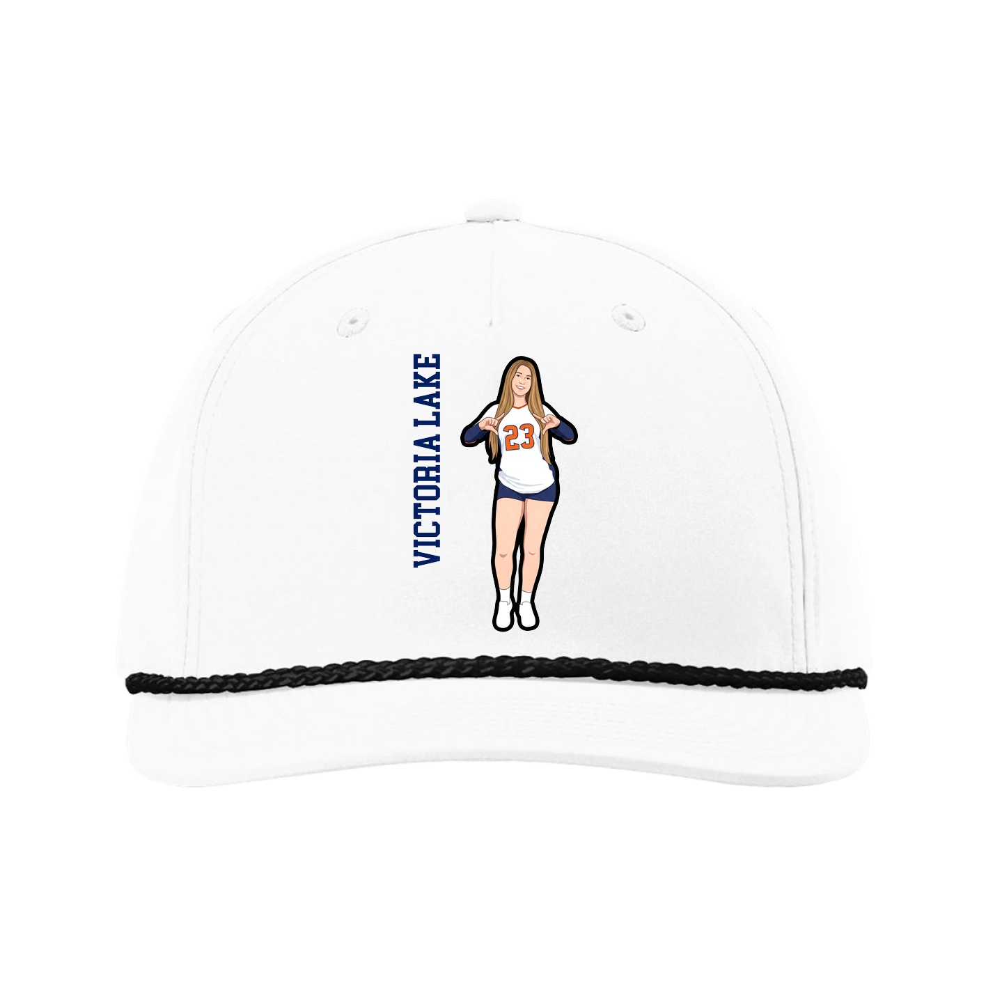Five-Panel Classic Rope Cap — Name Vertical in White