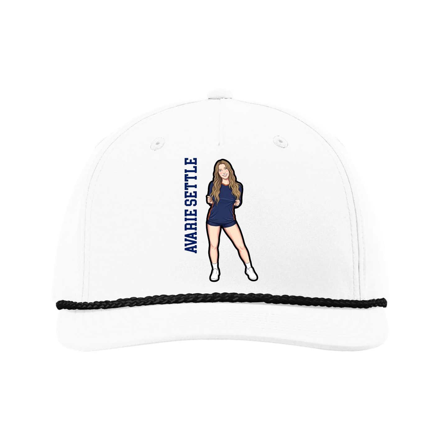 Five-Panel Classic Rope Cap — Name Vertical in White