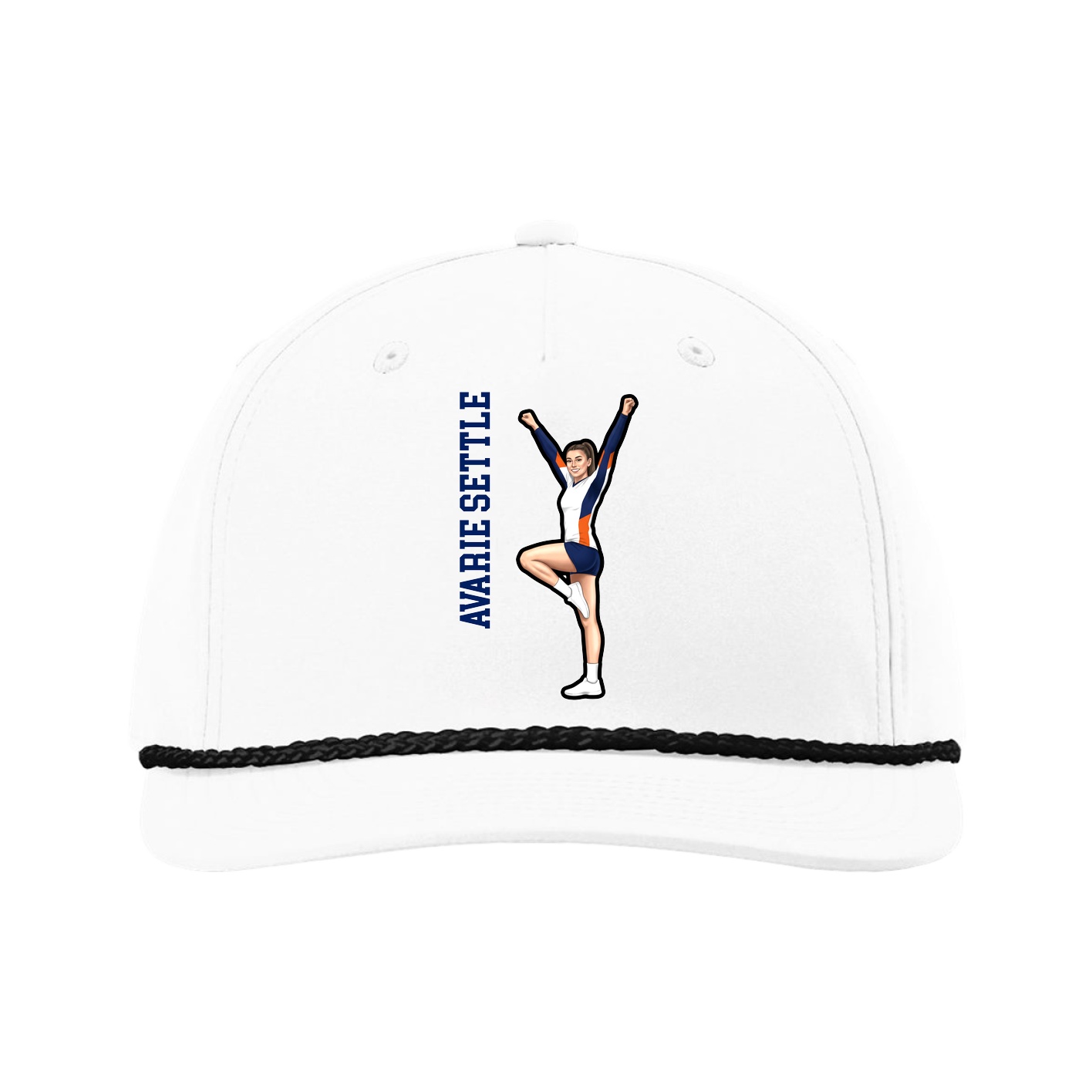 Five-Panel Classic Rope Cap — Name Vertical in White