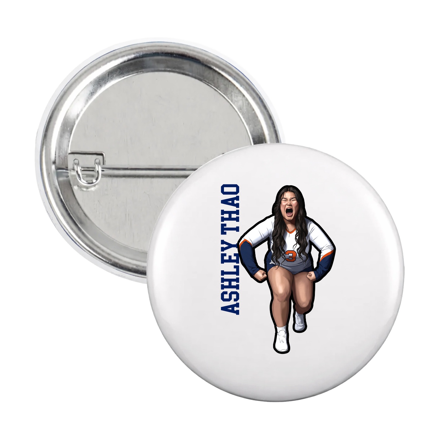 Game Day Button — Name Vertical in White