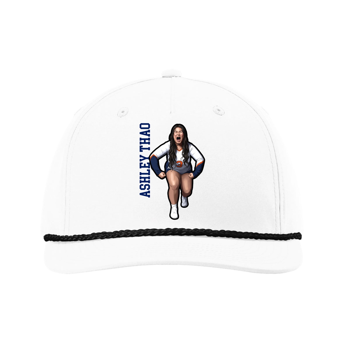 Five-Panel Classic Rope Cap — Name Vertical in White