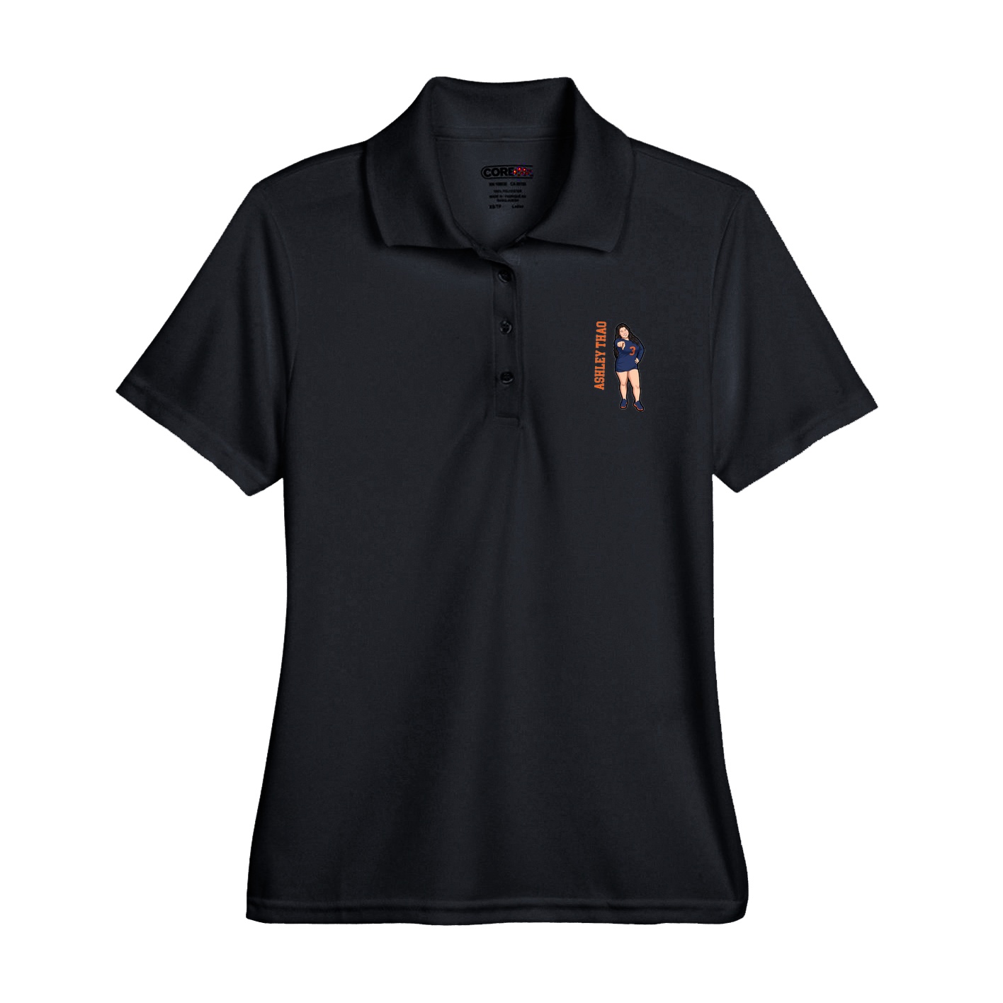 Womens Performance Polo — Name Vertical in Black