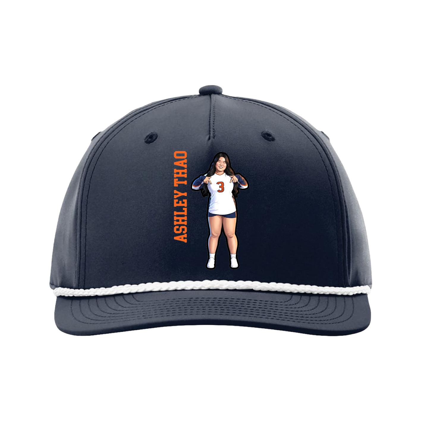 Five-Panel Classic Rope Cap — Name Vertical in Navy