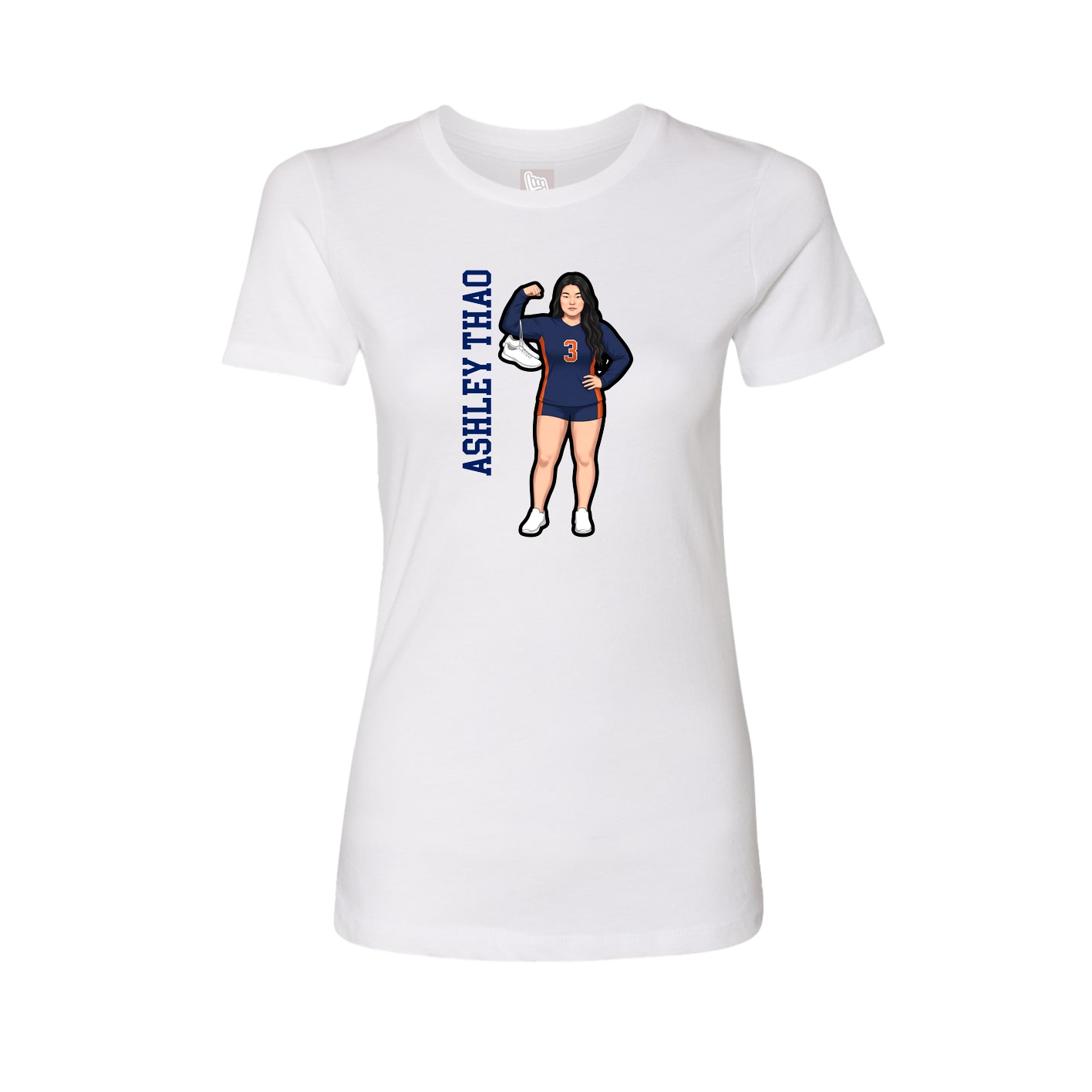 Fitted Women's Tee — Name Vertical in White