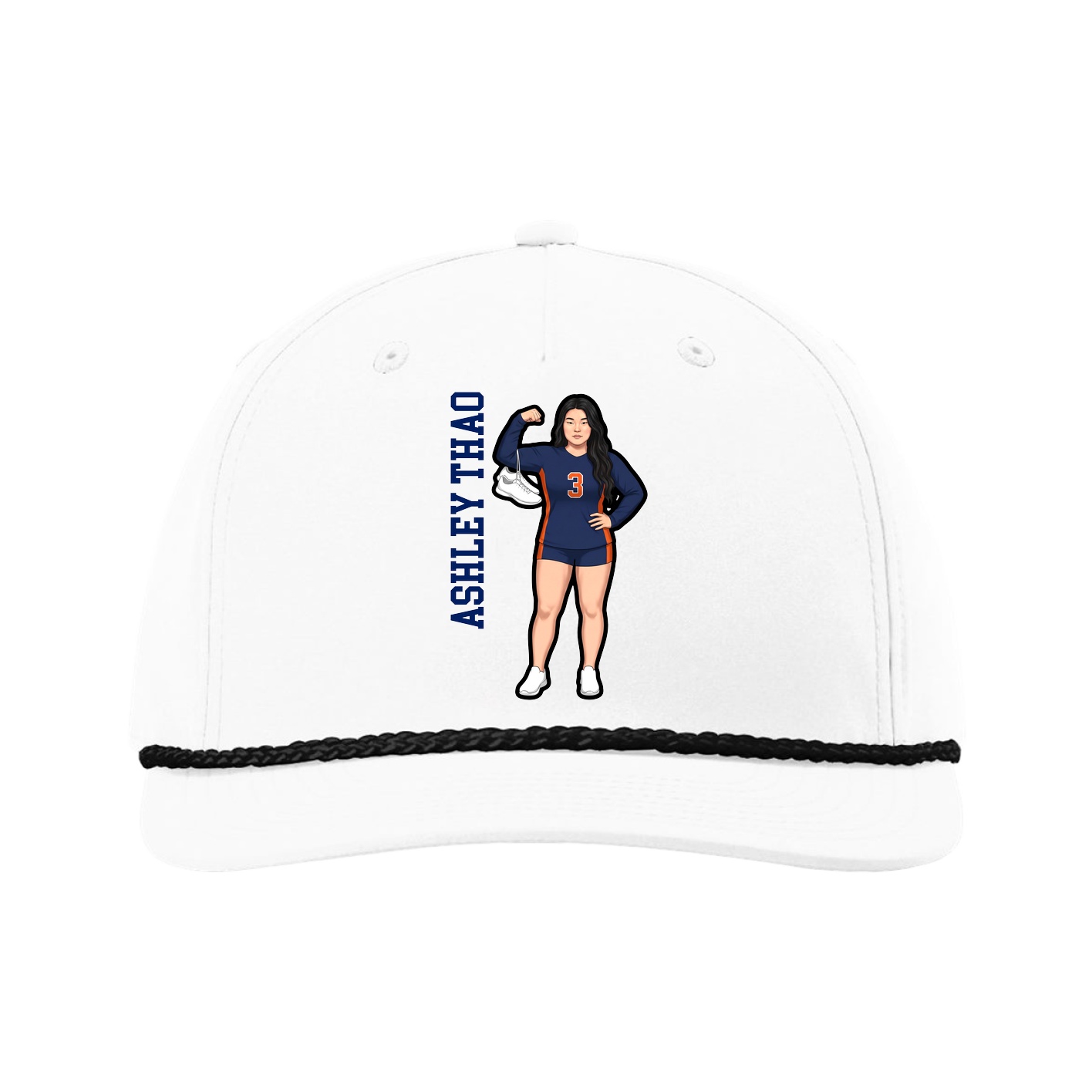Five-Panel Classic Rope Cap — Name Vertical in White
